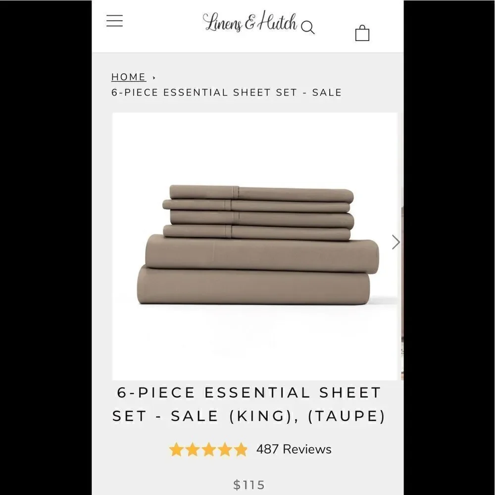 NWT Linens & Hutch 6-Piece Sheet Set - King (Taupe)